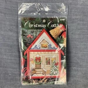Christmas Cottage Counted Cross Stitch Kit 4x6 w/ Frame Bucilla Gallery